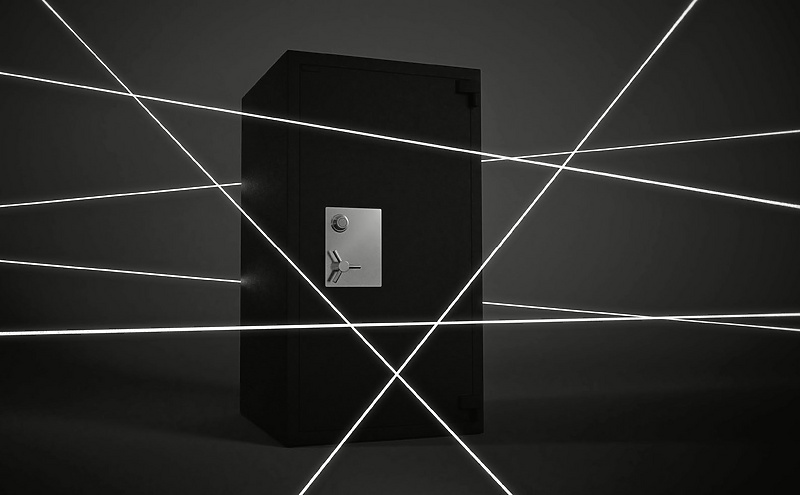 a black safe with white lines around it