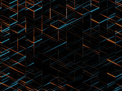 a black background with orange and blue lights