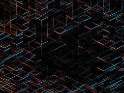 a black background with orange and blue lights