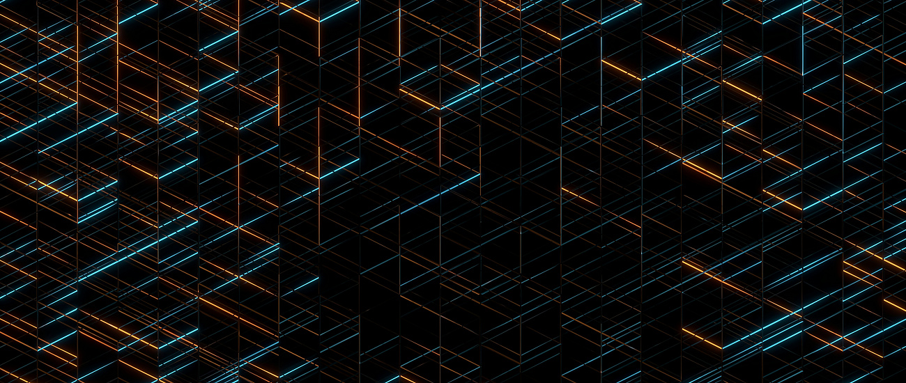 a black background with orange and blue lights