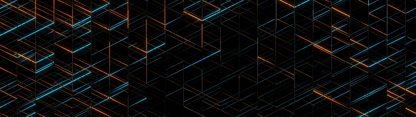 a black background with orange and blue lights
