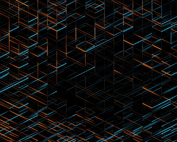 a black background with orange and blue lights