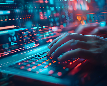 Person typing on a lit up laptop