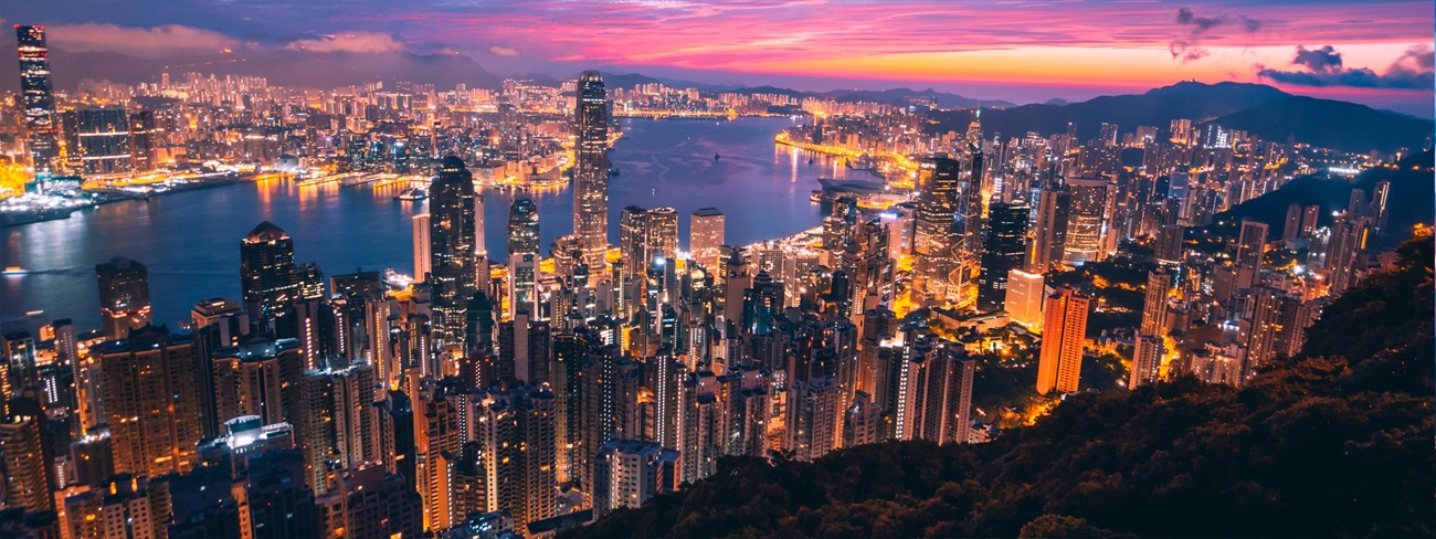view of Hong Kong under sunset