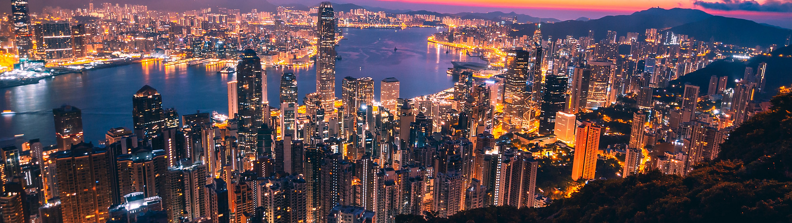 view of Hong Kong under sunset