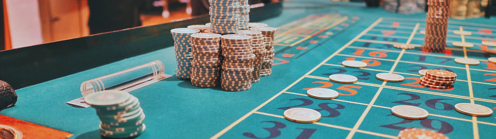 a casino table with stacks of chips