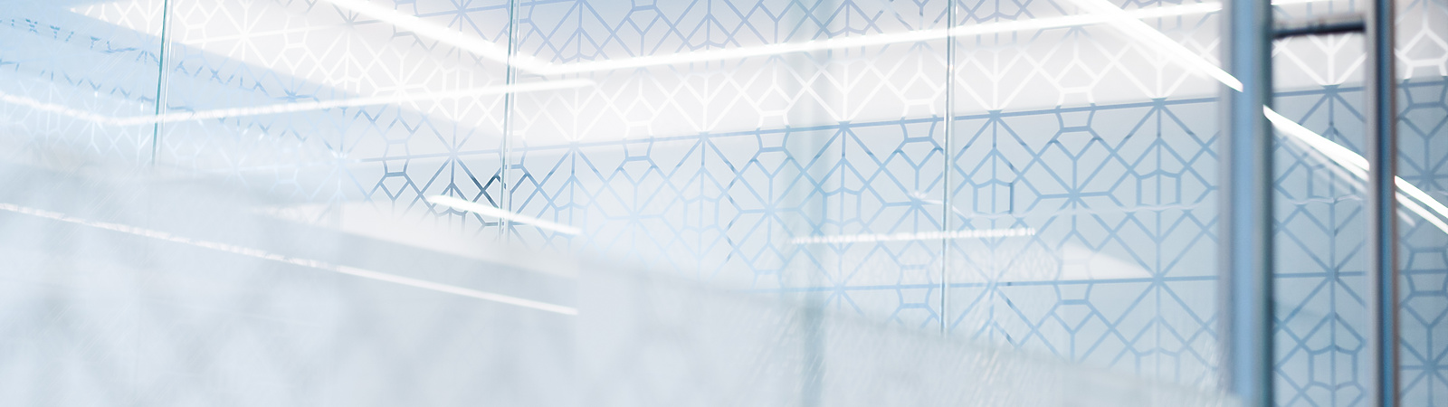 Glass panel with abstract pattern