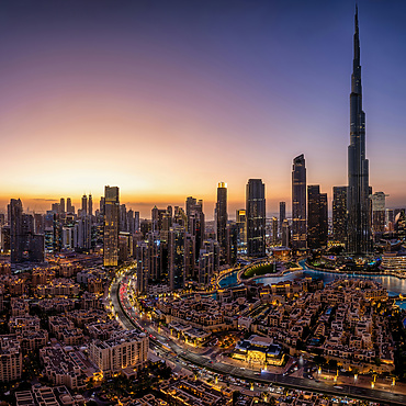 a view of Dubai at sunset