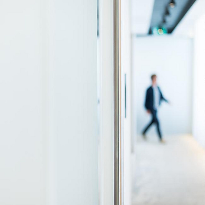 a person walking in a hallway