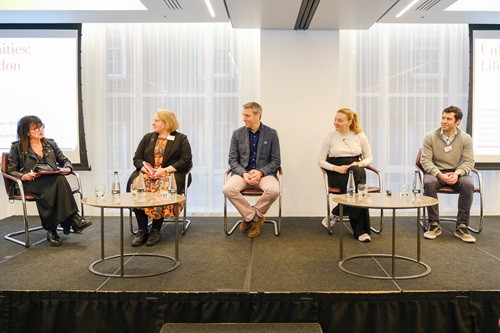 3 women and 2 men discussing life sciences in London