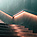 a staircase with lights on the wall