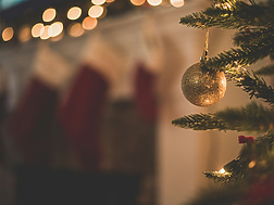 closeup of baubles on Christmas tree