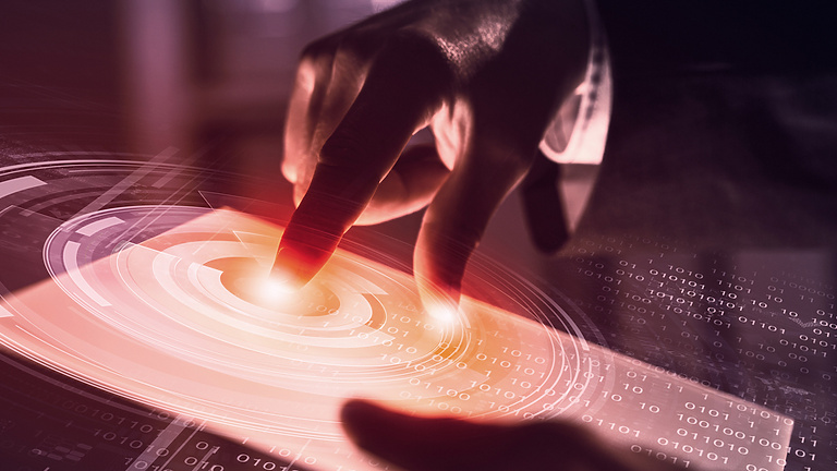 Finger pressing button on digital screen