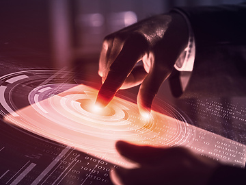 Finger pressing button on digital screen