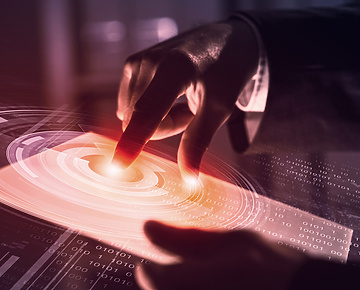 Finger pressing button on digital screen