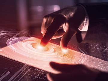 Finger pressing button on digital screen