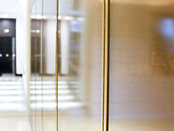 a close up of a glass door