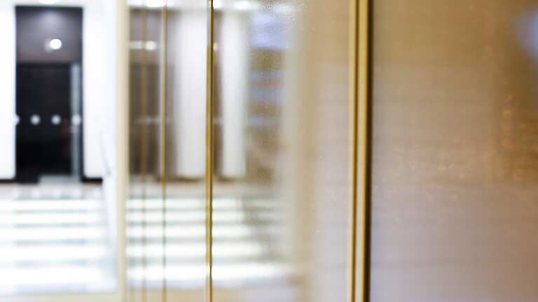 a close up of a glass door