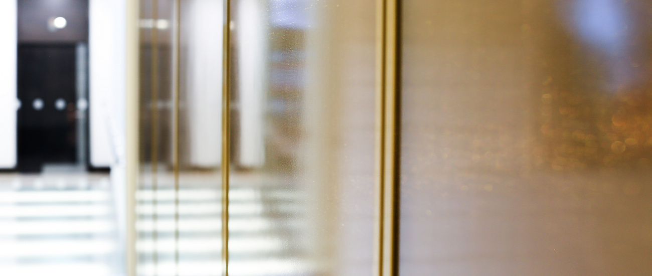 a close up of a glass door