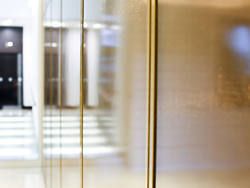 a close up of a glass door