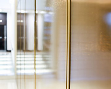 a close up of a glass door