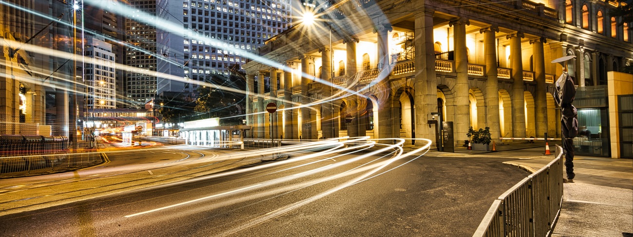 Hong Kong Streets at Night with Moving Lights