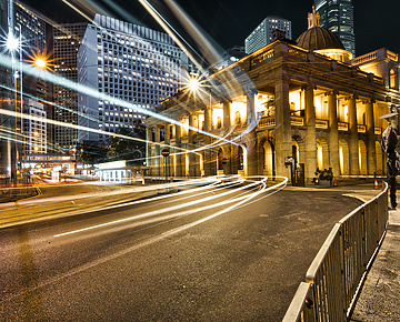 Hong Kong Streets at Night with Moving Lights