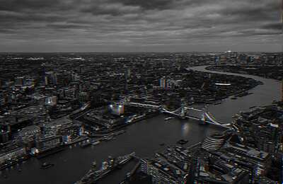 black and white view of the thames and tower bridge