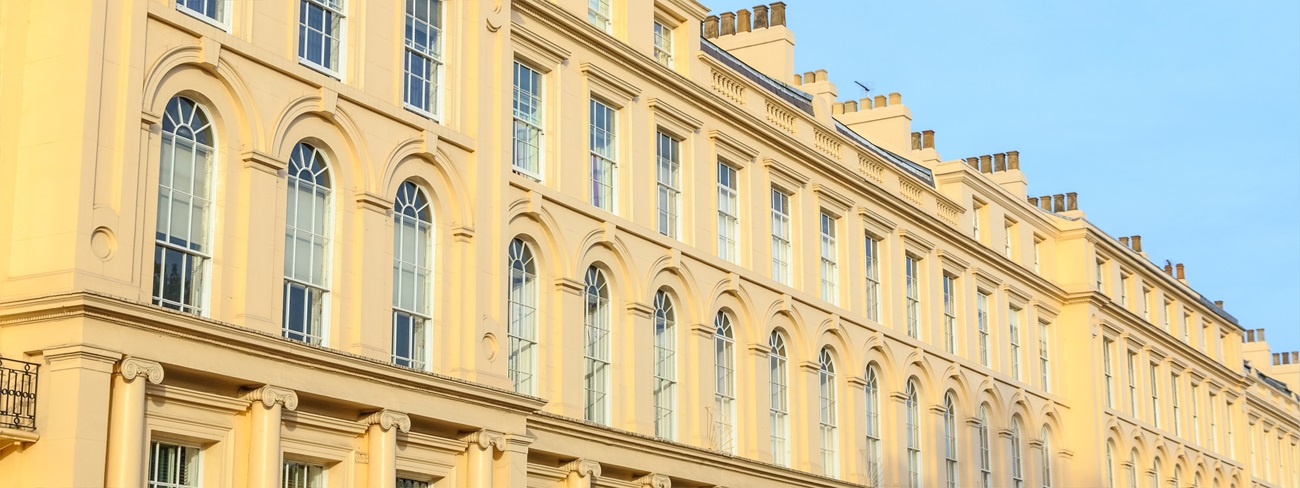 Facade of Georgian style terraced houses in London