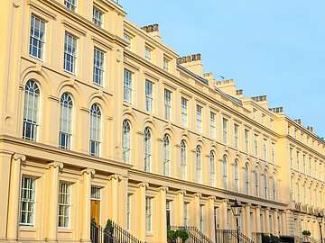 Facade of Georgian style terraced houses in London