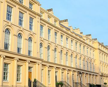 Facade of Georgian style terraced houses in London