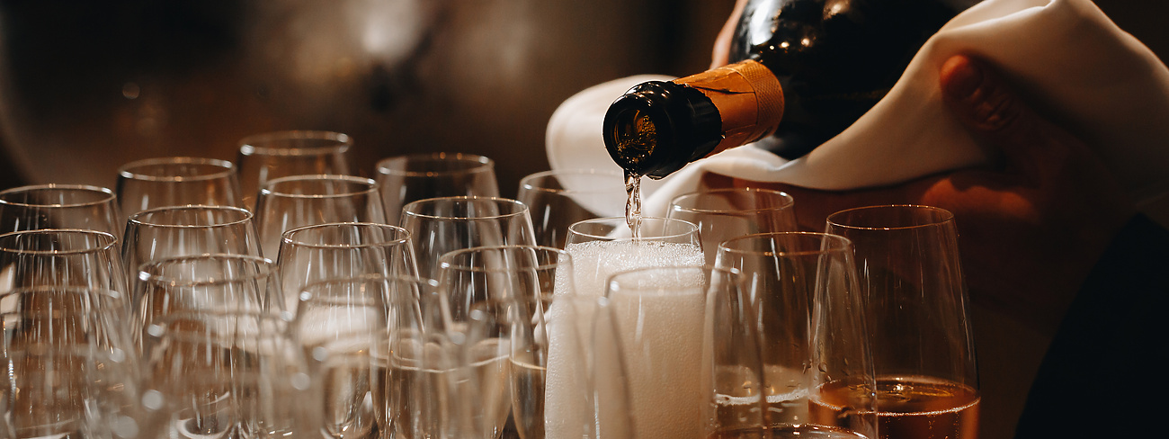 Champagne glasses and bottle