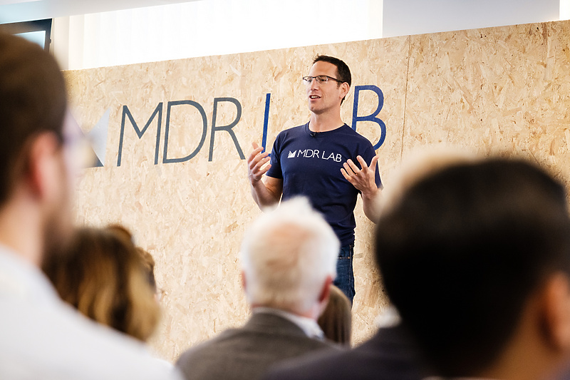 Nick West presenting at an MDR Lab event
