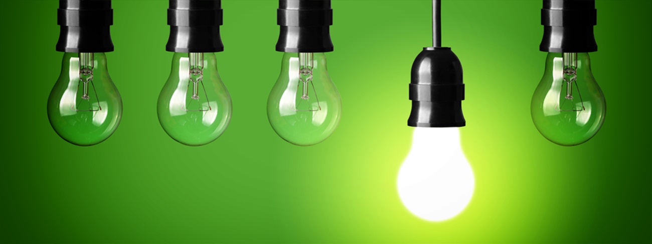Lightbulbs in front of green wall