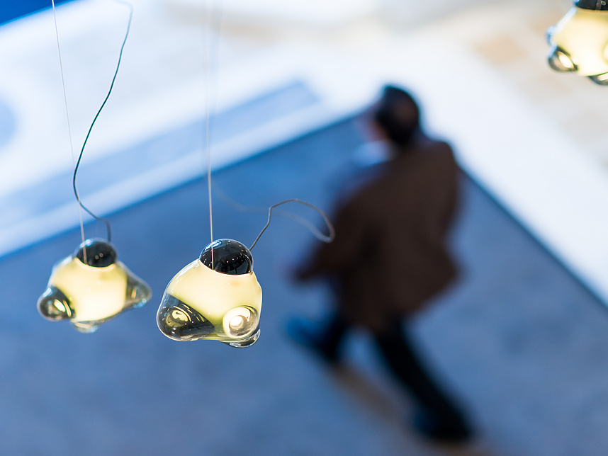 Person walking through Africa House lobby