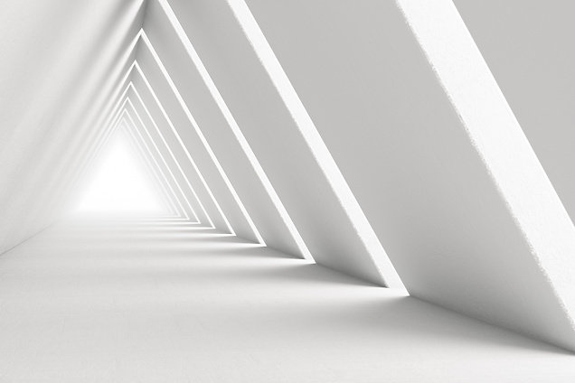 a white room with triangular shapes