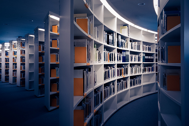 a room with shelves of books