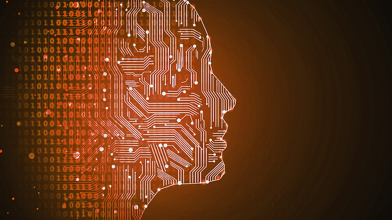 a profile of a person's head with a circuit board