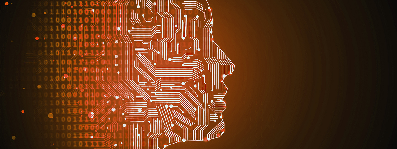 a profile of a person's head with a circuit board