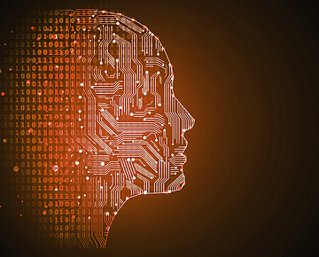 a profile of a person's head with a circuit board