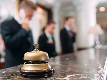 A bell at a hotel reception