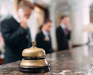 A bell at a hotel reception