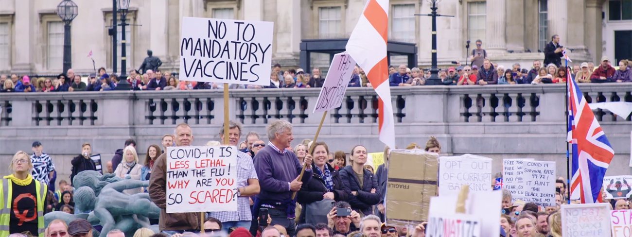 Crowd demonstrating in London against vaccines