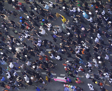 An aerial shot of a democracy march