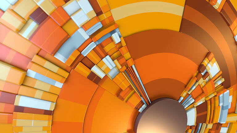 a circular pattern of orange and white squares