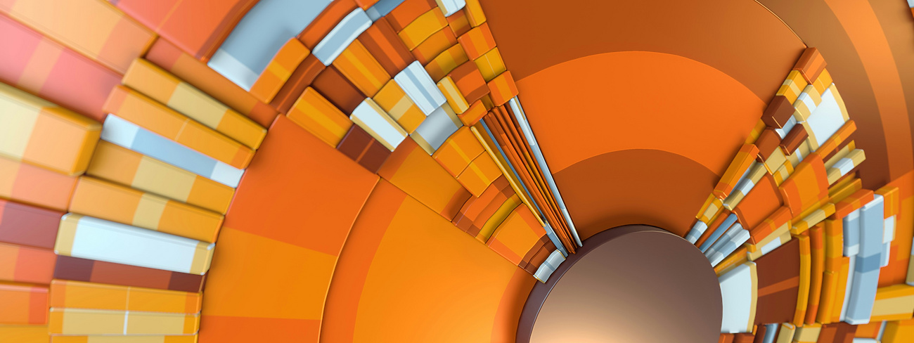 a circular pattern of orange and white squares