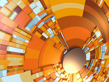 a circular pattern of orange and white squares