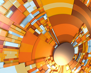 a circular pattern of orange and white squares