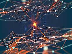 Blockchain technology futuristic hud background with blockchain polygon