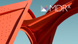 MDRx logo over a picture of a red painted bridge-like structure